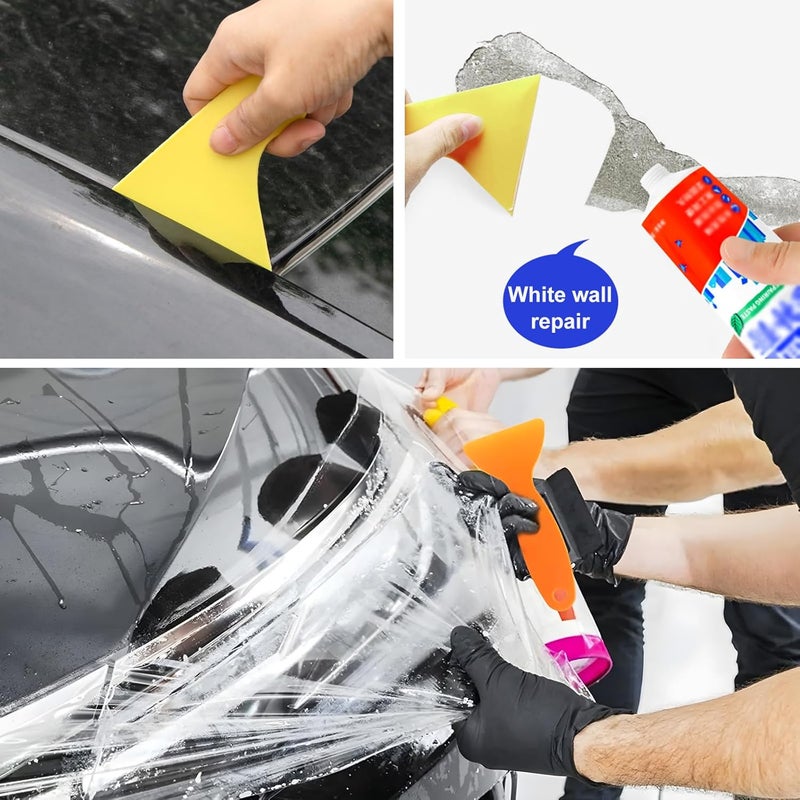 Dickno 4PCS Felt Edge Squeegee Car Wrapping Tool Kit, Vinyl Wrapping Tool Window Tint Kit, Auto Applicator Tool for Vinyl Wrap, Window Tint, Wallpaper, Decal Sticker Installation (White+Pink) - Image 5